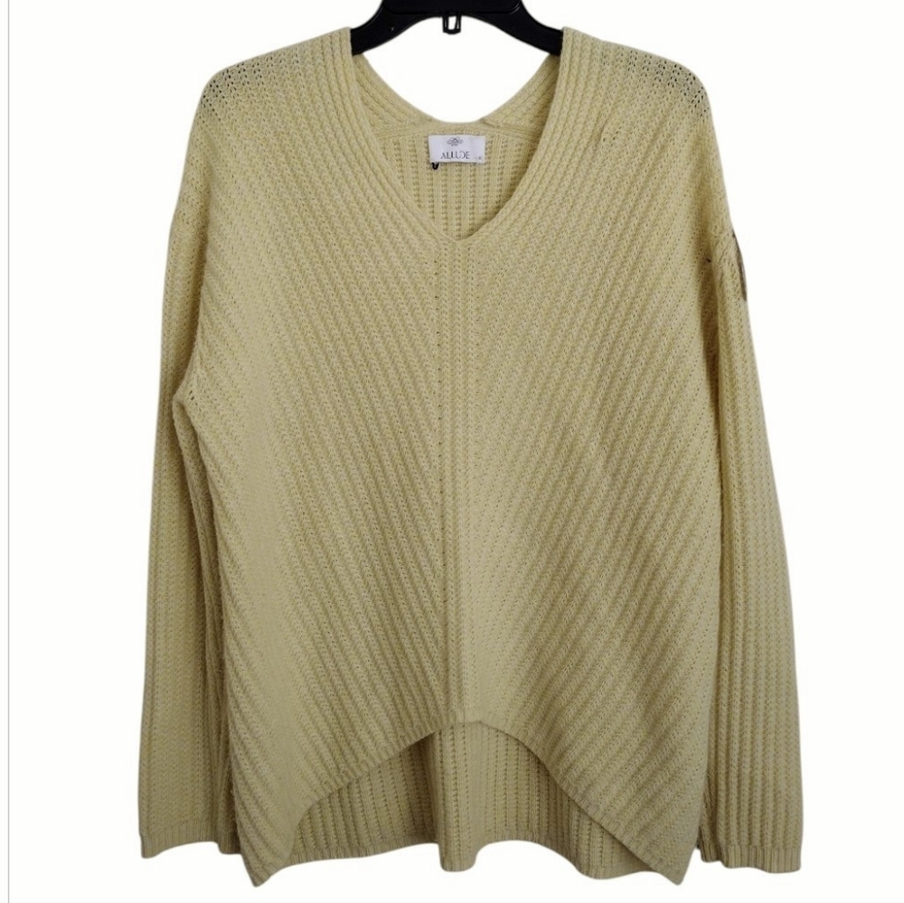 Allude 100% Cashmere Pastel Yellow V-Neck Sweater Size Small